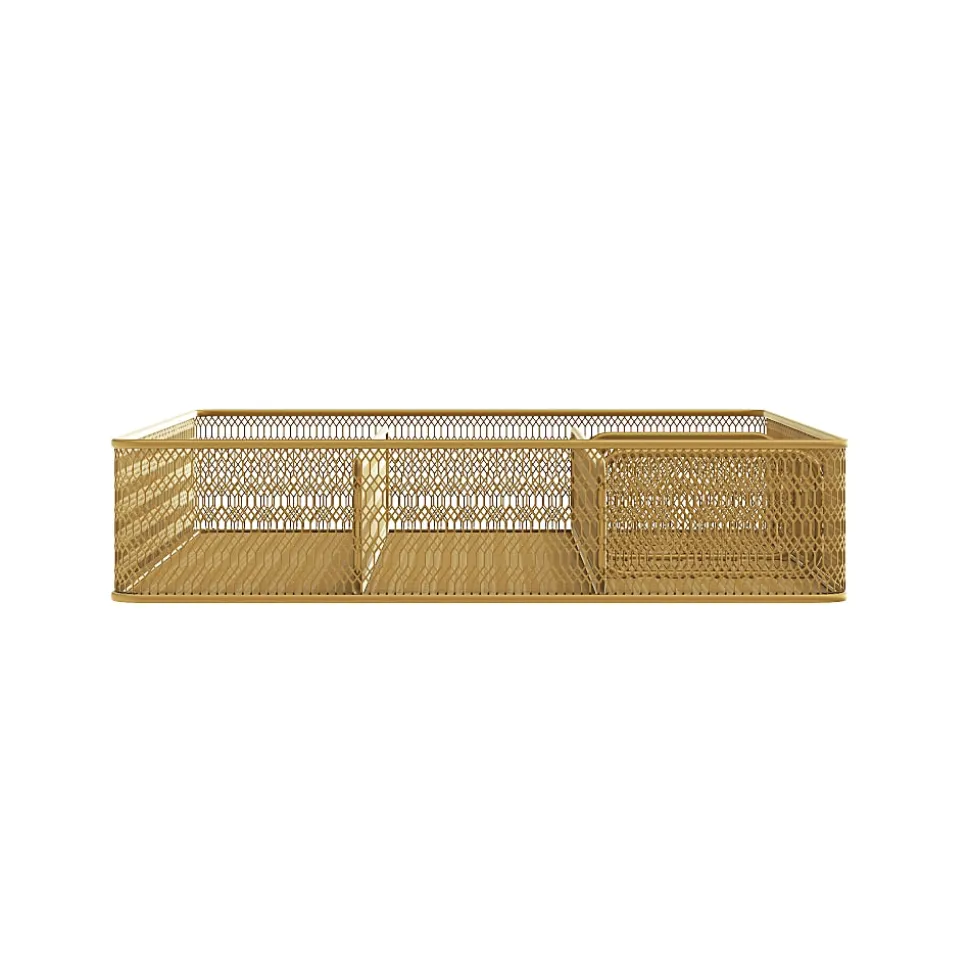 Martha Stewart Ryder Mesh Metal 6-Compartment Larger Desk Drawer Organizer, 2-1/4"H x 14-3/4"W x 12-1/4"D, Gold