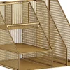 Martha Stewart Ryder Mesh Metal Large Desktop Organizer With Magazine File Holder, Pen Holder And Storage, 10"H x 12-1/2"W x 10"D, Gold
