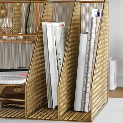 Martha Stewart Ryder Mesh Metal Large Desktop Organizer With Magazine File Holder, Pen Holder And Storage, 10