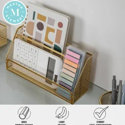 Martha Stewart Ryder Mesh Metal 6-Piece Desktop Organizer Set, Gold