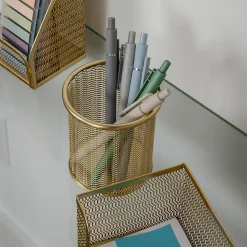 Martha Stewart Ryder Mesh Metal 6-Piece Desktop Organizer Set, Gold