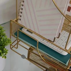 Martha Stewart Ryder Mesh Metal Large Desktop Organizer With Paper File Letter Holder And Drawer, 7
