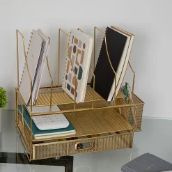 Martha Stewart Ryder Mesh Metal Large Desktop Organizer With Paper File Letter Holder And Drawer, 7