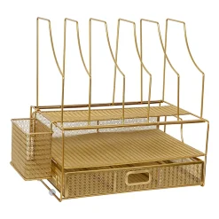 Martha Stewart Ryder Mesh Metal Large Desktop Organizer With Paper File Letter Holder And Drawer, 7