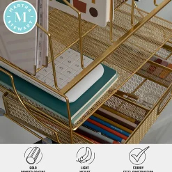 Martha Stewart Ryder Mesh Metal Large Desktop Organizer With Paper File Letter Holder And Drawer, 7