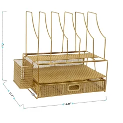 Martha Stewart Ryder Mesh Metal Large Desktop Organizer With Paper File Letter Holder And Drawer, 7