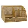 Martha Stewart Ryder Mesh Metal Small Desktop Organizer With Pen Holder And Drawer, 5"H x 8-3/4"W x 5-1/2"D, Gold