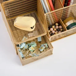Martha Stewart Ryder Mesh Metal Small Desktop Organizer With Pen Holder And Drawer, 5