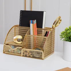 Martha Stewart Ryder Mesh Metal Small Desktop Organizer With Pen Holder And Drawer, 5