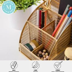 Martha Stewart Ryder Mesh Metal Small Desktop Organizer With Pen Holder And Drawer, 5