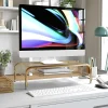 Martha Stewart Ryder Mesh Metal Desktop Monitor Stand Riser With Organizer Drawer And Side Storage, 6-1/2"H x 22-1/4"W x 12-1/2"D, Gold