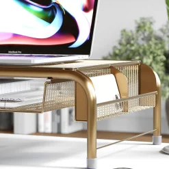 Martha Stewart Ryder Mesh Metal Desktop Monitor Stand Riser With Organizer Drawer And Side Storage, 6-1/2