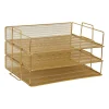Martha Stewart Ryder 3-Tier Stackable Steel Mesh Desk Letter Tray Organizer, 7-3/4"H x 14-1/2"W x 10-1/2"D, Gold