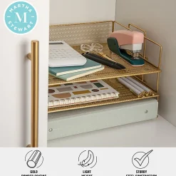 Martha Stewart Ryder 3-Tier Stackable Steel Mesh Desk Letter Tray Organizer, 7-3/4