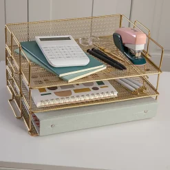 Martha Stewart Ryder 3-Tier Stackable Steel Mesh Desk Letter Tray Organizer, 7-3/4