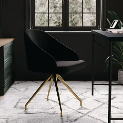 Martha Stewart Sora Upholstered Mid-Back Stationary Office Task Chair, Velvet, Black/Polished Nickel