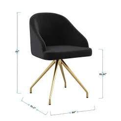 Martha Stewart Sora Upholstered Mid-Back Stationary Office Task Chair, Velvet, Black/Polished Nickel