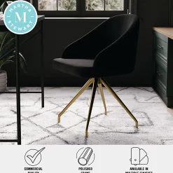 Martha Stewart Sora Upholstered Mid-Back Stationary Office Task Chair, Velvet, Black/Polished Nickel