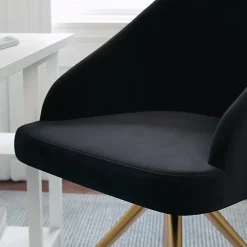 Martha Stewart Sora Upholstered Mid-Back Stationary Office Task Chair, Velvet, Black/Polished Nickel