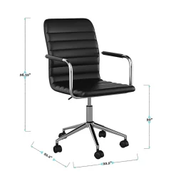 Martha Stewart Taytum Faux Leather Upholstered Mid-Back Executive Office Chair, Black/Polished Nickel