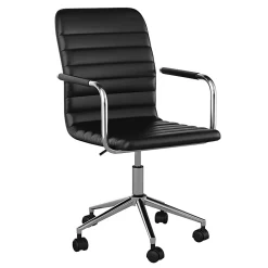 Martha Stewart Taytum Faux Leather Upholstered Mid-Back Executive Office Chair, Black/Polished Nickel