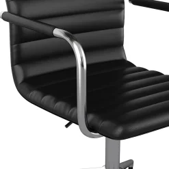Martha Stewart Taytum Faux Leather Upholstered Mid-Back Executive Office Chair, Black/Polished Nickel