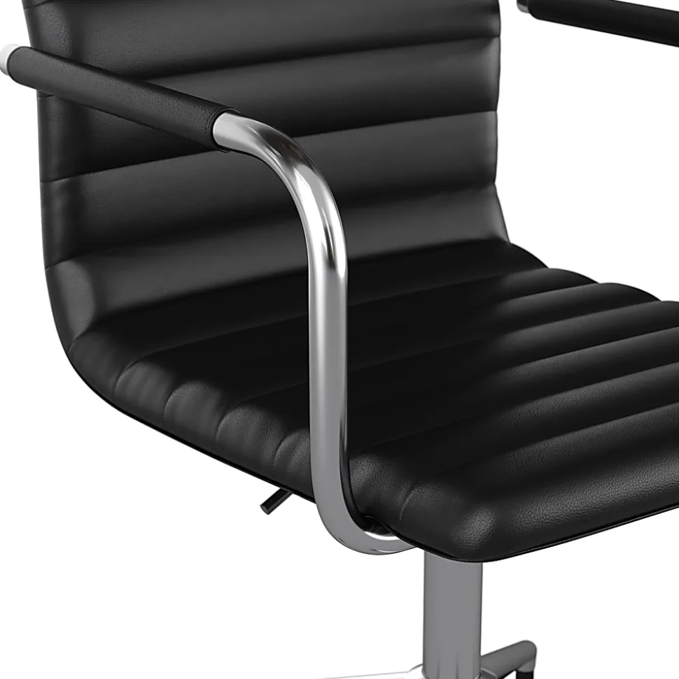 Martha Stewart Taytum Faux Leather Upholstered Mid-Back Executive Office Chair, Black/Polished Nickel
