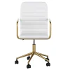 Martha Stewart Taytum Faux Leather Upholstered Mid-Back Executive Office Chair, White/Polished Brass