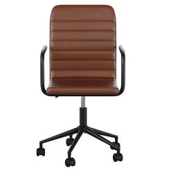 Martha Stewart Taytum Faux Leather Upholstered Mid-Back Executive Office Chair, Saddle Brown/Oil-Rubbed Bronze