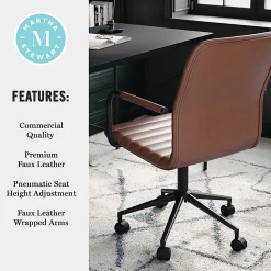 Martha Stewart Taytum Faux Leather Upholstered Mid-Back Executive Office Chair, Saddle Brown/Oil-Rubbed Bronze