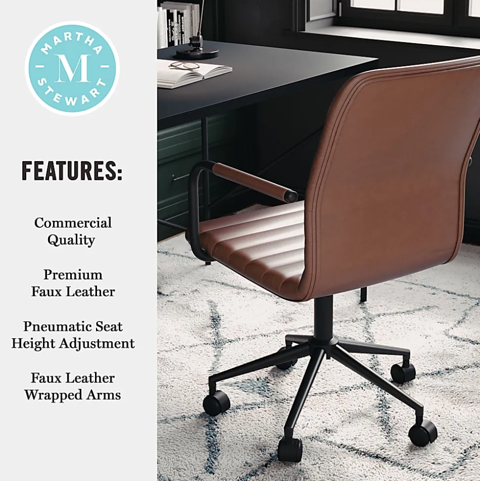 Martha Stewart Taytum Faux Leather Upholstered Mid-Back Executive Office Chair, Saddle Brown/Oil-Rubbed Bronze