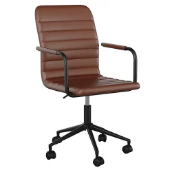 Martha Stewart Taytum Faux Leather Upholstered Mid-Back Executive Office Chair, Saddle Brown/Oil-Rubbed Bronze