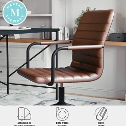Martha Stewart Taytum Faux Leather Upholstered Mid-Back Executive Office Chair, Saddle Brown/Oil-Rubbed Bronze