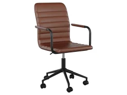 Martha Stewart Taytum Faux Leather Upholstered Mid-Back Executive Office Chair, Saddle Brown/Oil-Rubbed Bronze