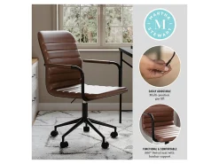 Martha Stewart Taytum Faux Leather Upholstered Mid-Back Executive Office Chair, Saddle Brown/Oil-Rubbed Bronze