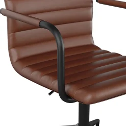 Martha Stewart Taytum Faux Leather Upholstered Mid-Back Executive Office Chair, Saddle Brown/Oil-Rubbed Bronze