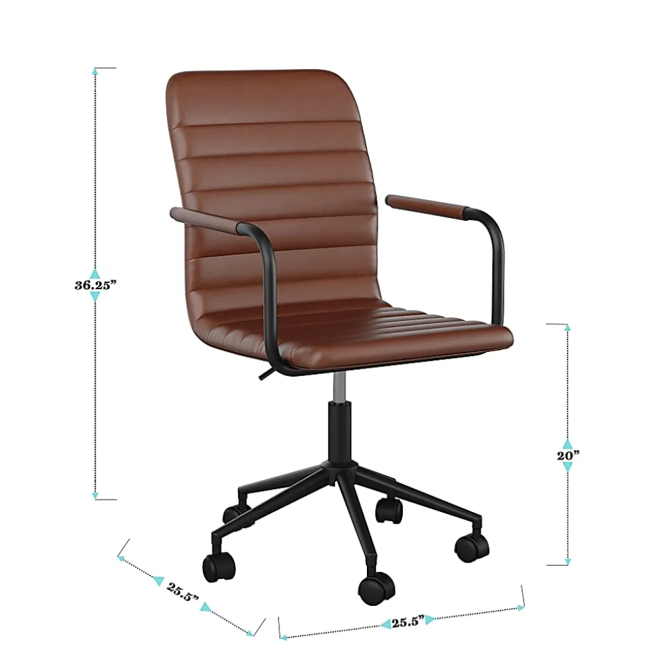 Martha Stewart Taytum Faux Leather Upholstered Mid-Back Executive Office Chair, Saddle Brown/Oil-Rubbed Bronze