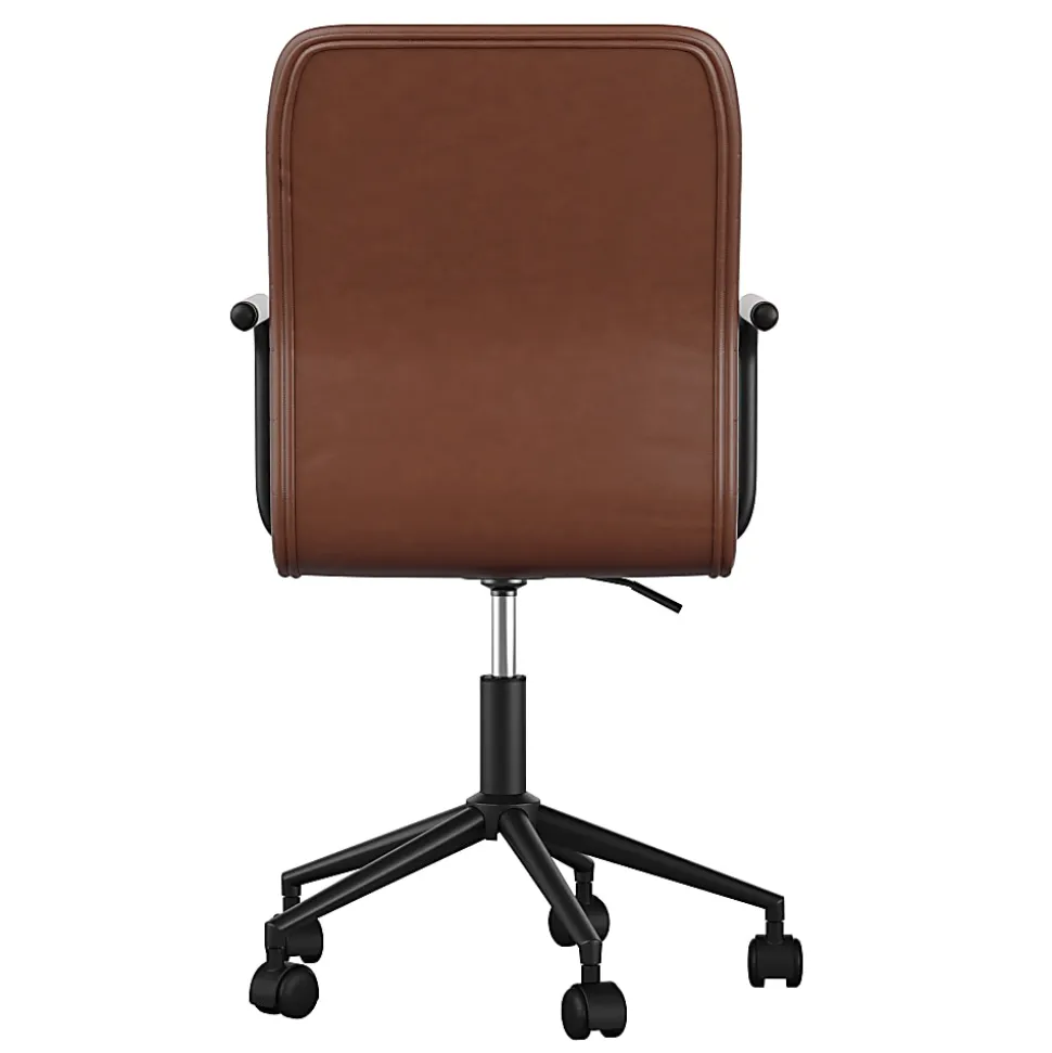 Martha Stewart Taytum Faux Leather Upholstered Mid-Back Executive Office Chair, Saddle Brown/Oil-Rubbed Bronze