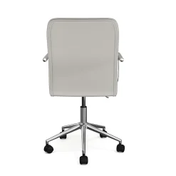 Martha Stewart Taytum Upholstered Office Chair, Gray Faux Leather/Polished Nickel Frame