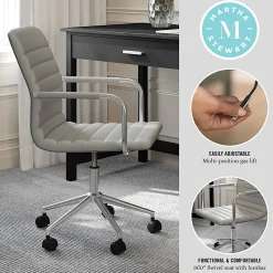 Martha Stewart Taytum Upholstered Office Chair, Gray Faux Leather/Polished Nickel Frame