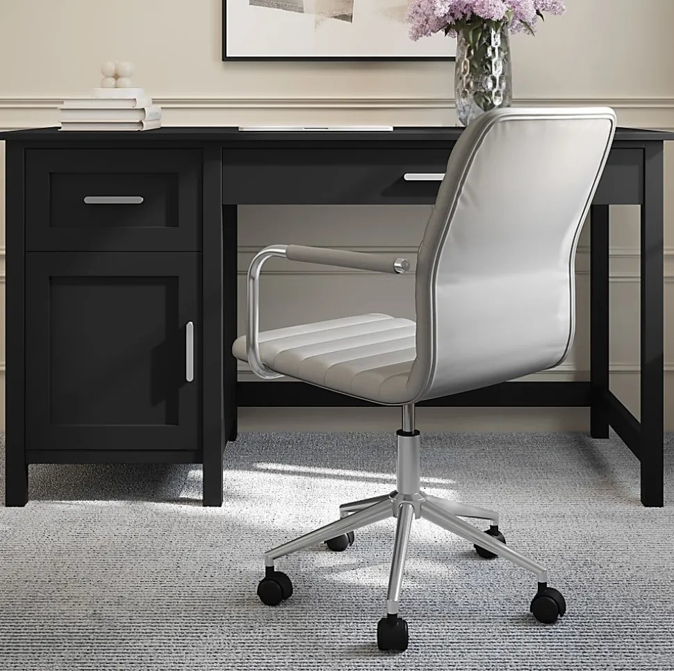 Martha Stewart Taytum Upholstered Office Chair, Gray Faux Leather/Polished Nickel Frame