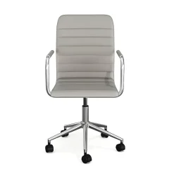 Martha Stewart Taytum Upholstered Office Chair, Gray Faux Leather/Polished Nickel Frame