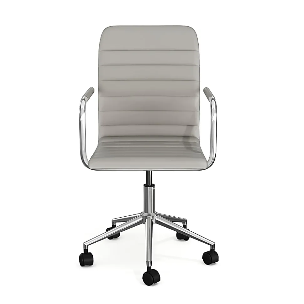 Martha Stewart Taytum Upholstered Office Chair, Gray Faux Leather/Polished Nickel Frame