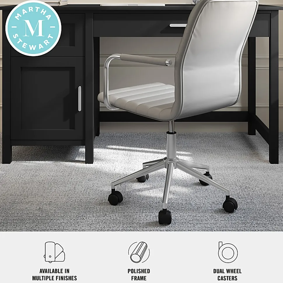 Martha Stewart Taytum Upholstered Office Chair, Gray Faux Leather/Polished Nickel Frame