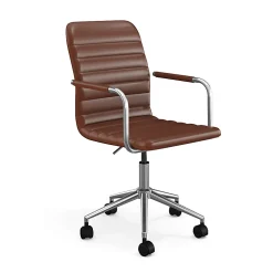Martha Stewart Taytum Upholstered Office Chair, Saddle Brown Faux Leather/Polished Nickel Frame