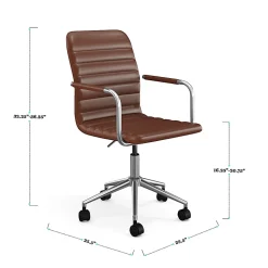 Martha Stewart Taytum Upholstered Office Chair, Saddle Brown Faux Leather/Polished Nickel Frame