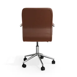 Martha Stewart Taytum Upholstered Office Chair, Saddle Brown Faux Leather/Polished Nickel Frame