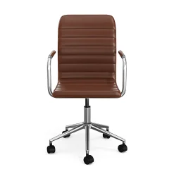 Martha Stewart Taytum Upholstered Office Chair, Saddle Brown Faux Leather/Polished Nickel Frame