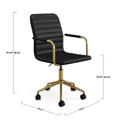 Martha Stewart Taytum Upholstered Office Chair, Black Faux Leather/Polished Brass Frame
