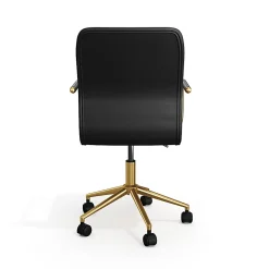 Martha Stewart Taytum Upholstered Office Chair, Black Faux Leather/Polished Brass Frame